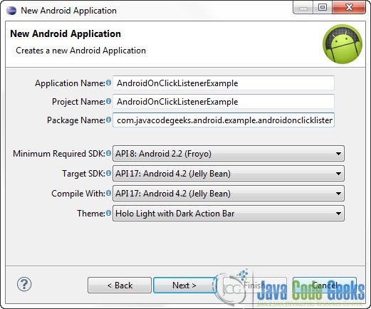 Android OnClickListener - create-new-project-attrs