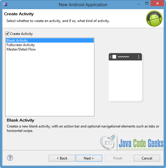 Figure 4. Create the activity and select its type