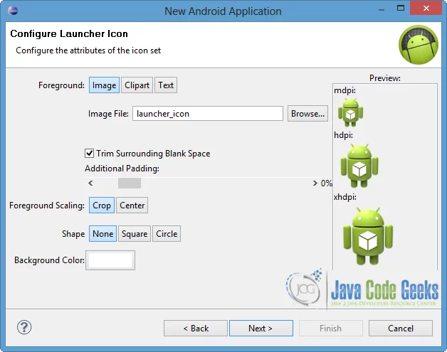 Figure 3. Configure the launcher icon