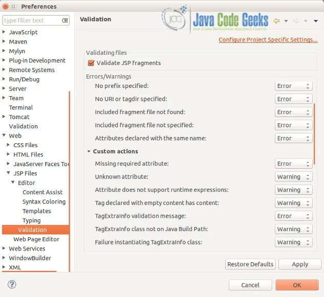 JSP Editor - Validation