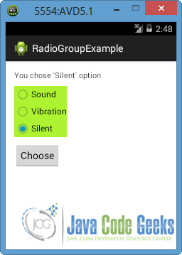 Figure 9: Press the "Choose" button after selecting another radio button