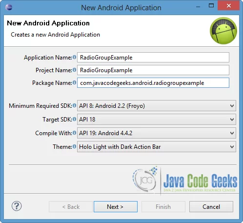 Figure 1. Create a new Android application