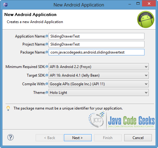 Figure 1. Create a new Android application