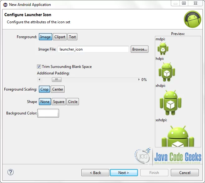 Figure 4. Configure the launcher icon
