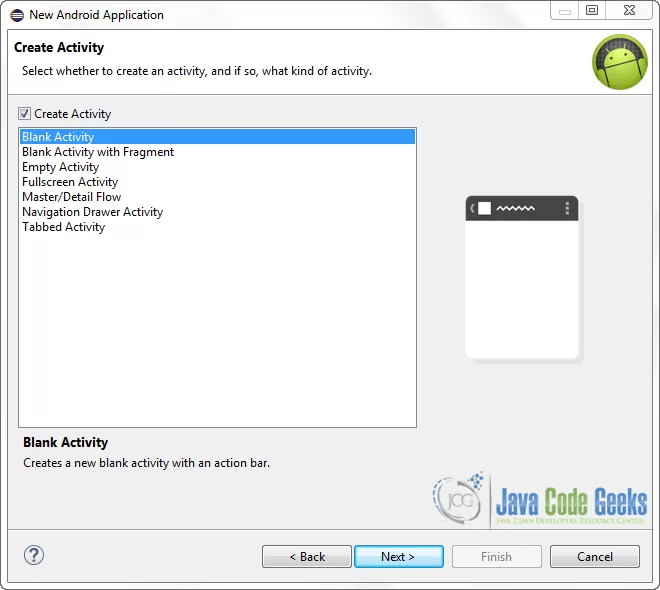 Figure 5. Create the activity and select its type