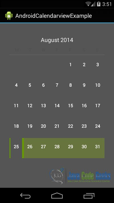 This is the Calendar activity that is made with the Calendarview.