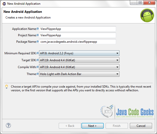 Figure 1. Create a new Android application
