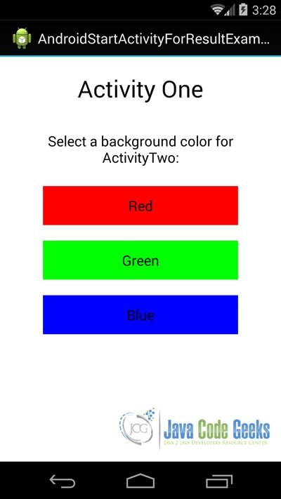 Figure 8. This is the main Activity that launches the app. From here we can chooce the background of the ActivityTwo.