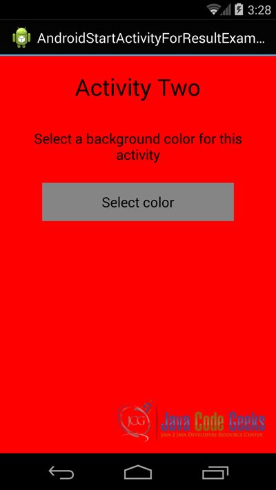Figure 9. This is the ActivityTwo that shows the right background color and lets us get back to the previous Activity.