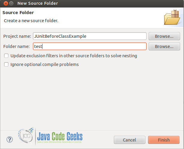 Figure 1: Create new source folder for junit tests.