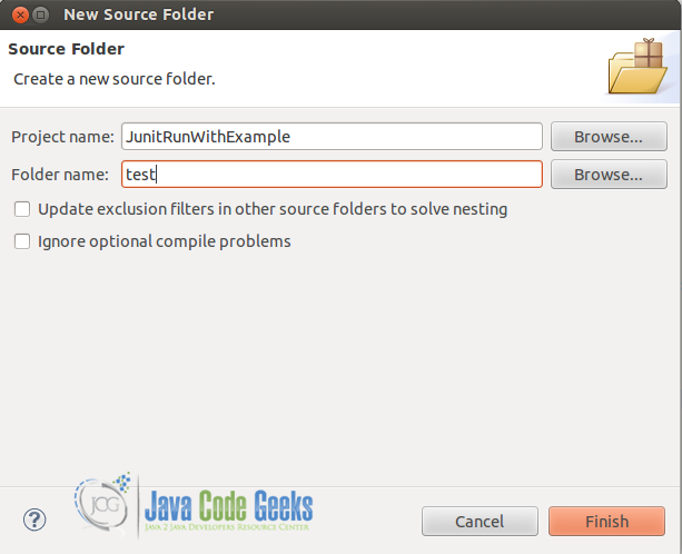 Create new source folder for junit tests.