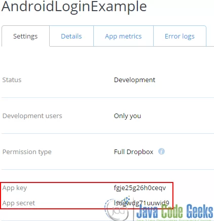 Figure 2. Dropbox app Dashboard