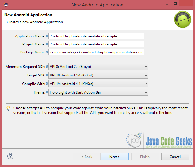 Figure 3. Create a new Android application