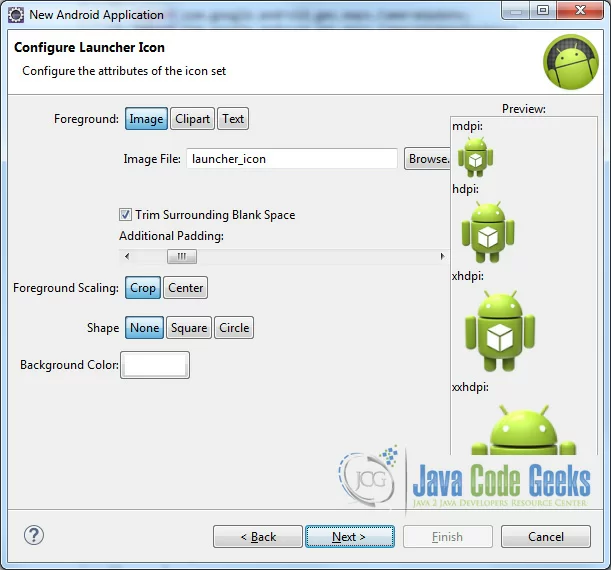 Figure 12. Configure the launcher icon