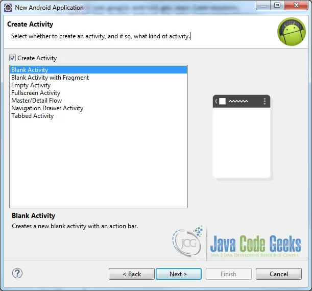 Figure 13. Create the activity and select its type