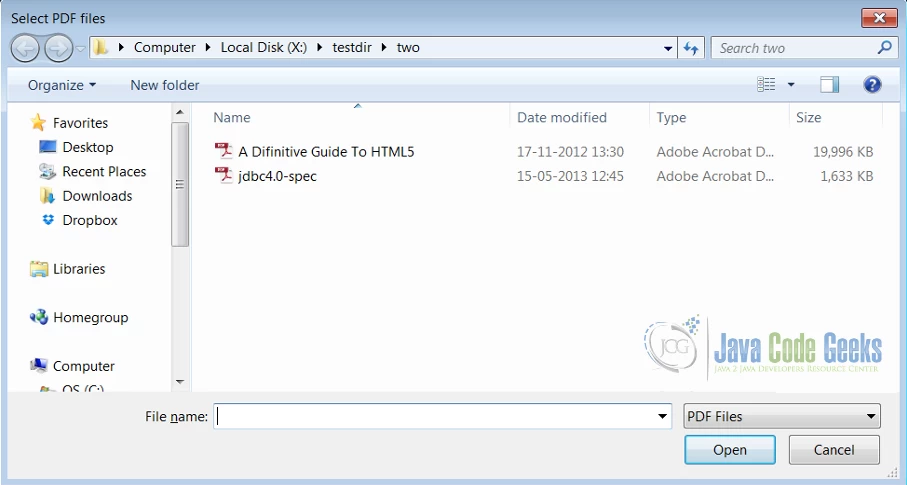 Figure 2 : Multiple File Chooser Dialog