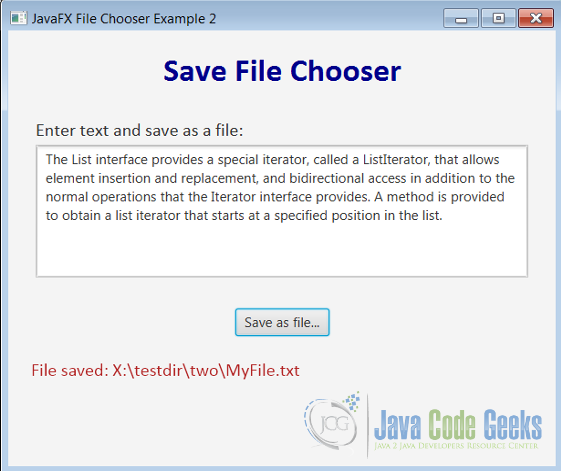 Figure 3 : Save File Chooser Example