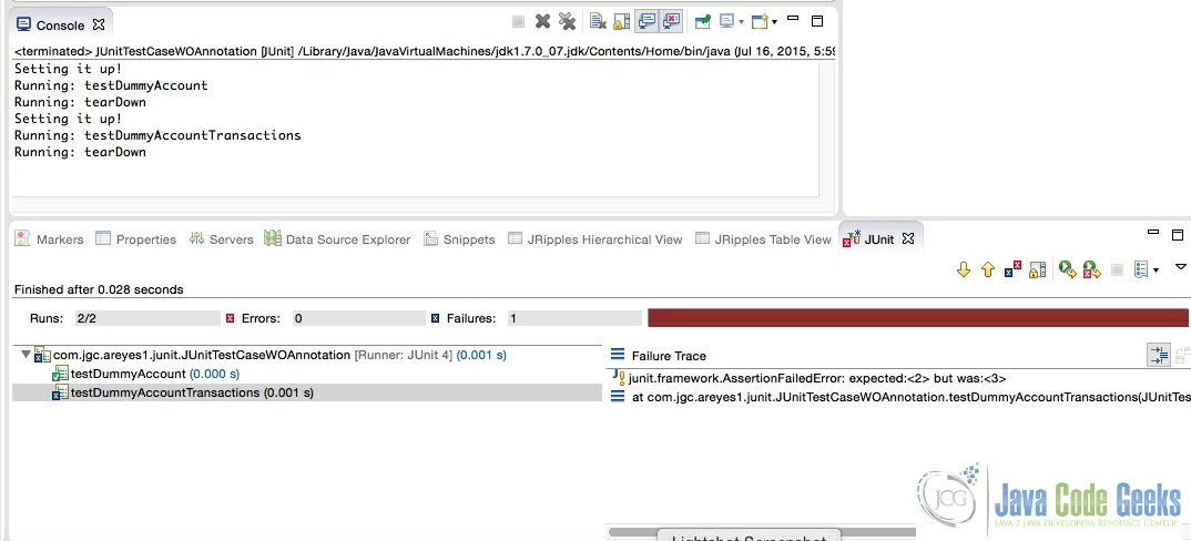 Figure 1.0 JUnit Test case setup/tearDown - non-annotation based approach