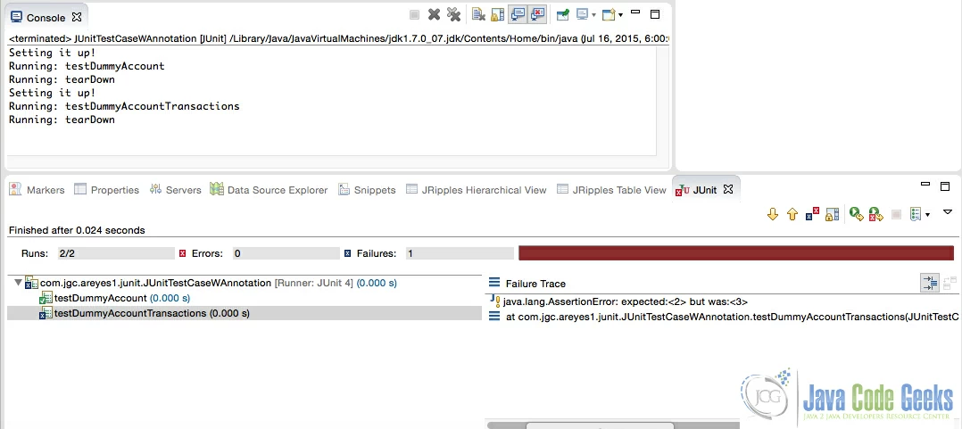 Figure 1.0 JUnit Test case setup/tearDown - annotation based approach