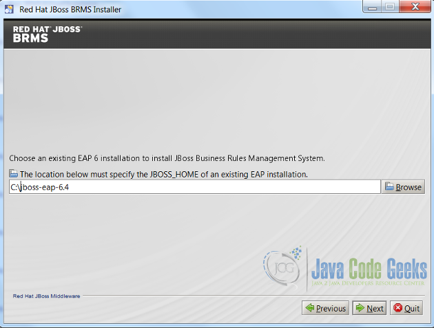 BRMS Installer - Enter JBoss EAP Home