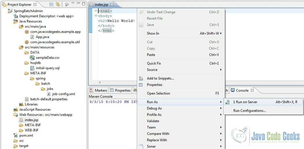 Fig. 14 Choose to run the Application on Server from IDE