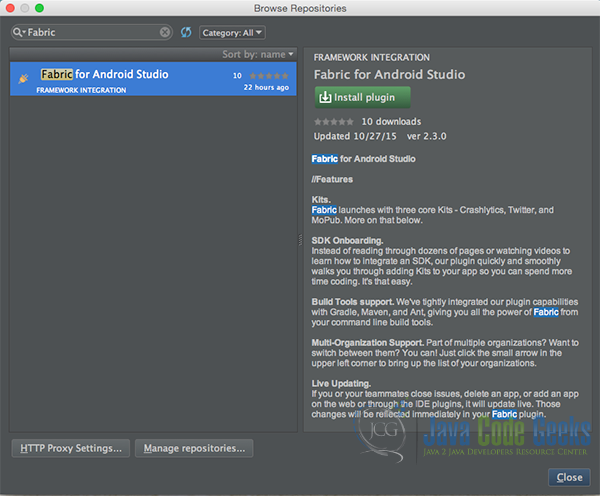 Download the "Fabric" Plugin into Android Studio.