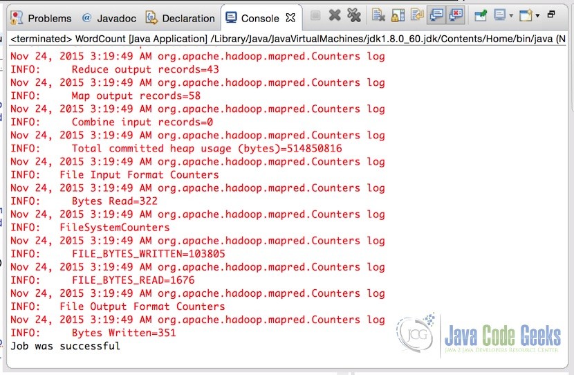 Hadoop Hello World - Console output in Eclipse