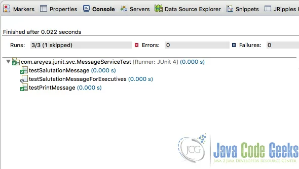 Figure 1.0 JUnit Disable / Ignore example