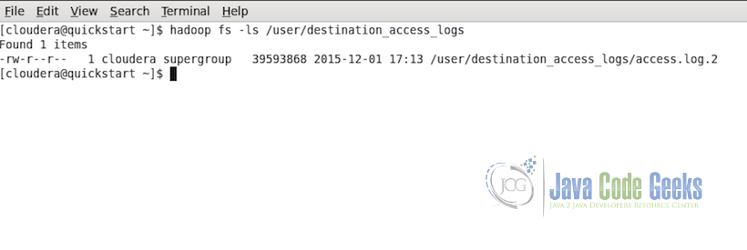 Screenshot displaying the out of the hadoop fs command