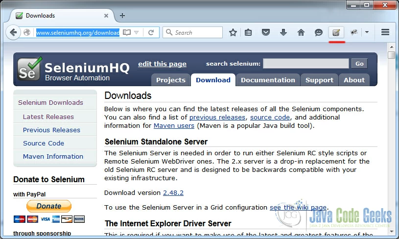 Selenium IDE Button