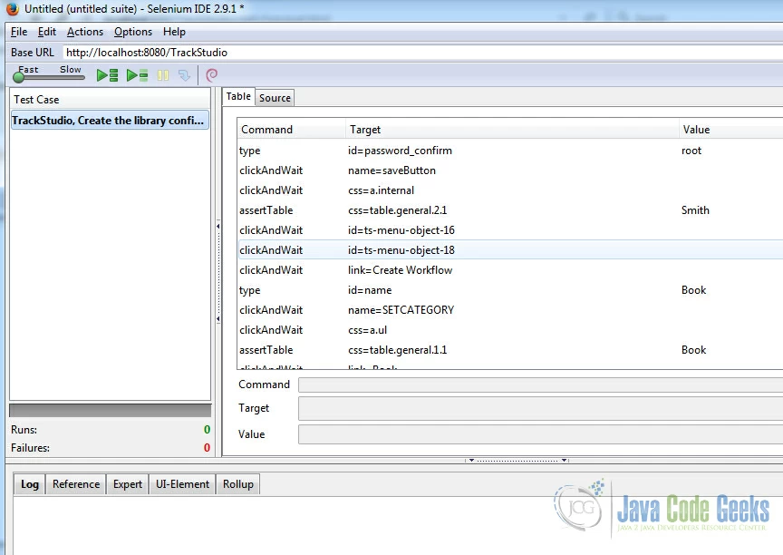 TrackStudio Selenium IDE Test Cases