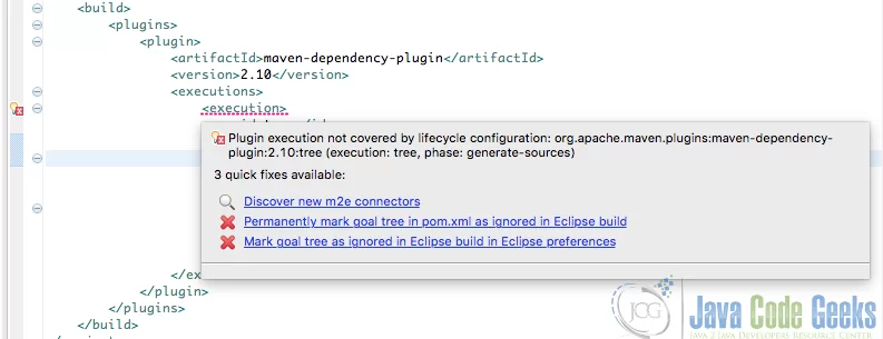 Eclipse maven lifecycle errors management