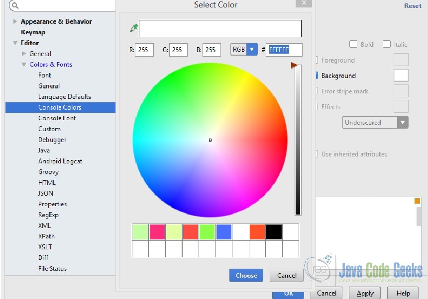 IntelliJ Color Picker Window