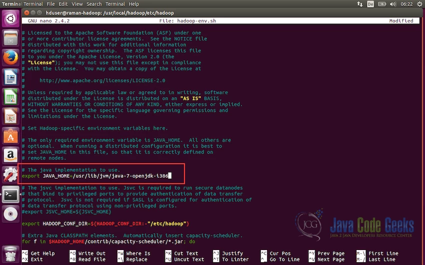 Updating hadoop-env.sh file