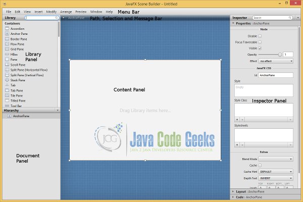 The GUI of the JavaFX Scene Builder
