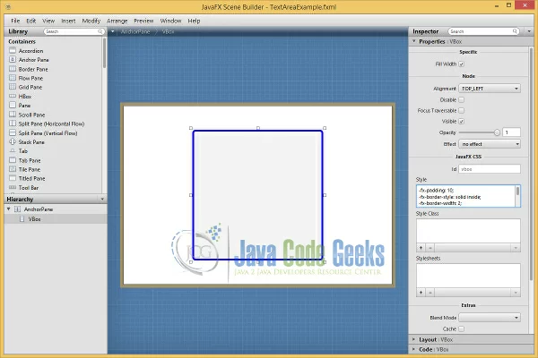 Setting Style Properties to the VBox