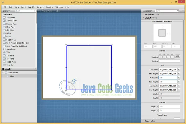 Setting the Width and Height Properties for the VBox