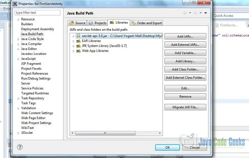 Add servlet-api jar file to build path