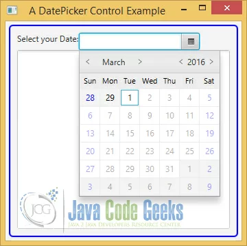 The DatePicker after starting the Application