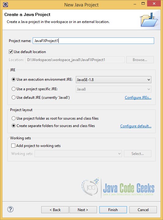 JavaFX Applications - Create Java Project Dialog in Eclipse