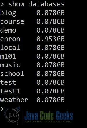 Using show databases to list all databases