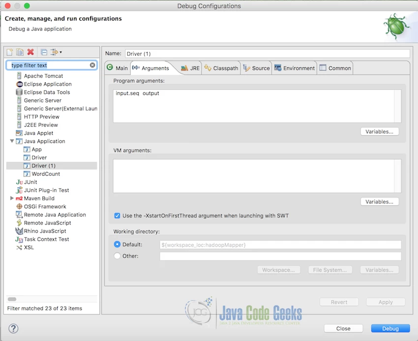 Eclipse Debug Configuration