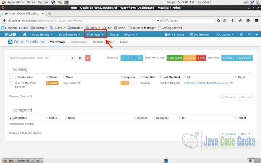 Oozie workflow dashboard.