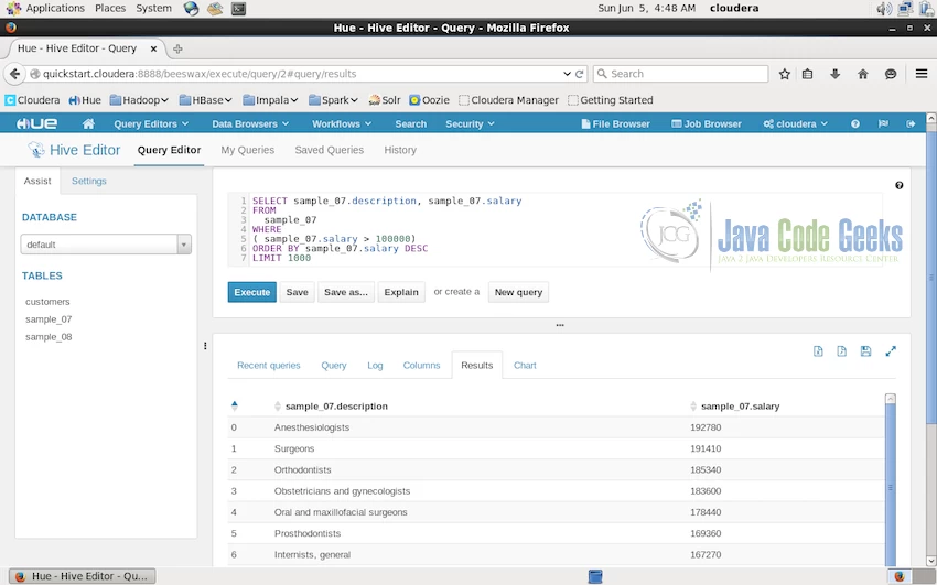 Hue, Hive Query Editor.