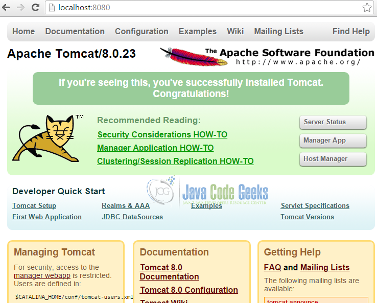 3 Tomcat Welcome Screen