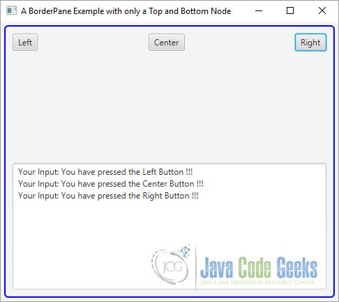 A JavaFX BorderPane Example with only a Top and Bottom Node