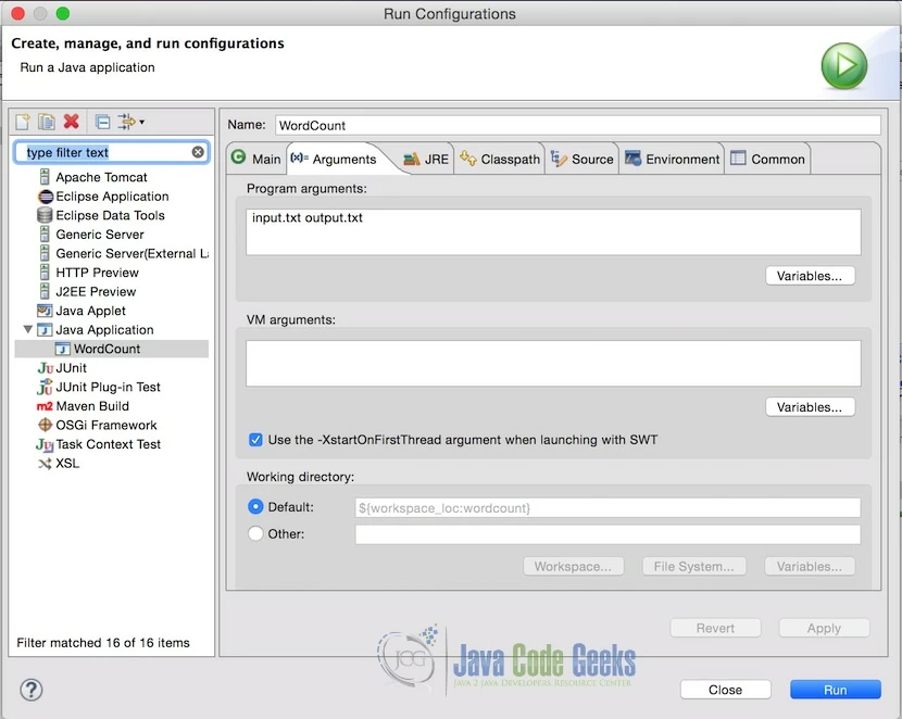 Run Configuration Arguments