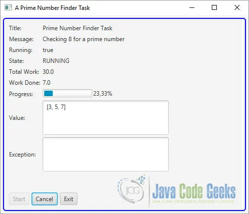 The output of the Program during the execution of the Task