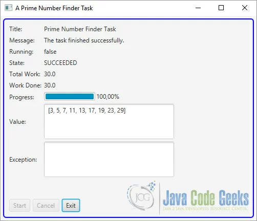 The output of the Program after finishing the Task