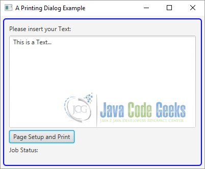 Definition of the Page Setup with the JavaFX Print API